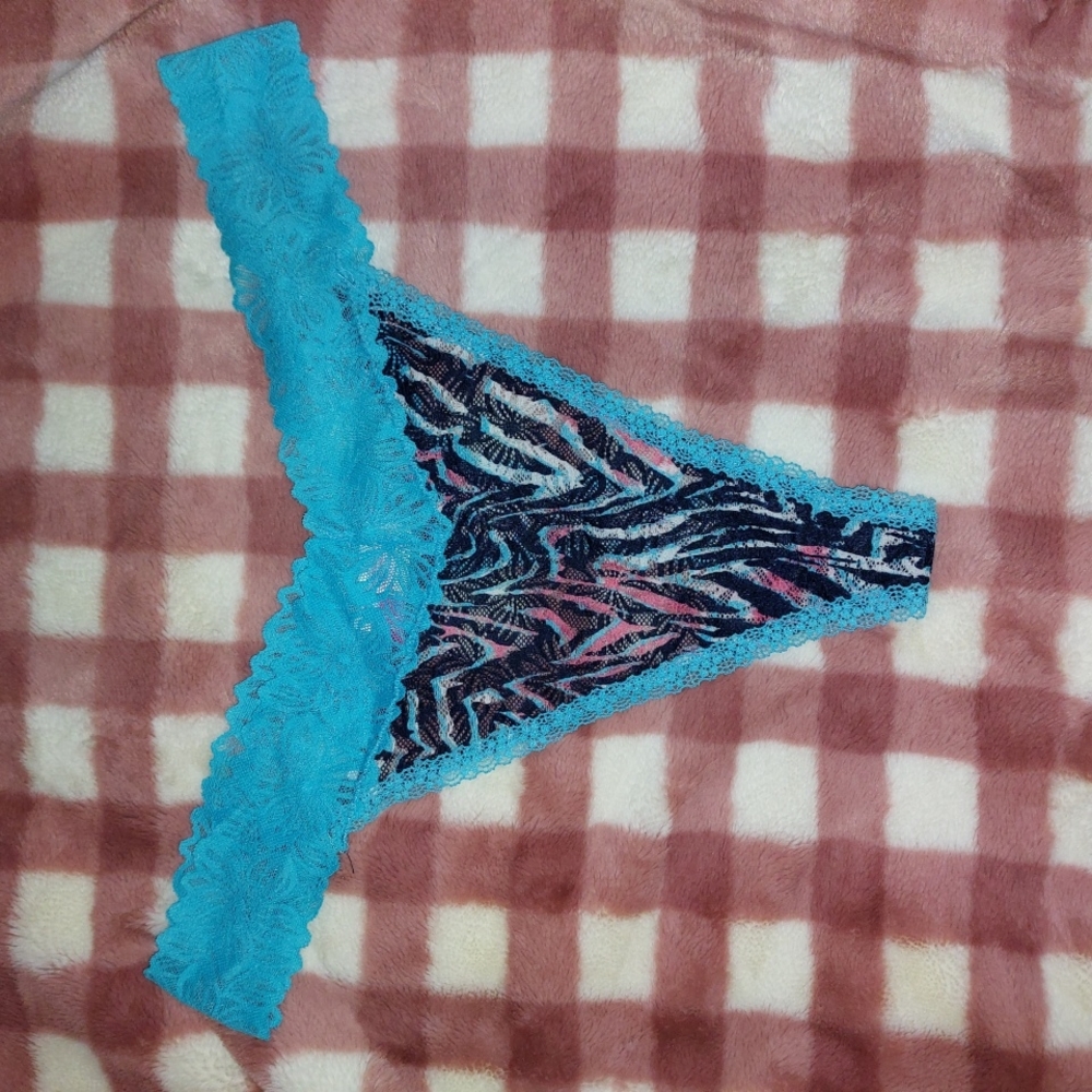 NOBO Blue and Zebra Print Lace Thong